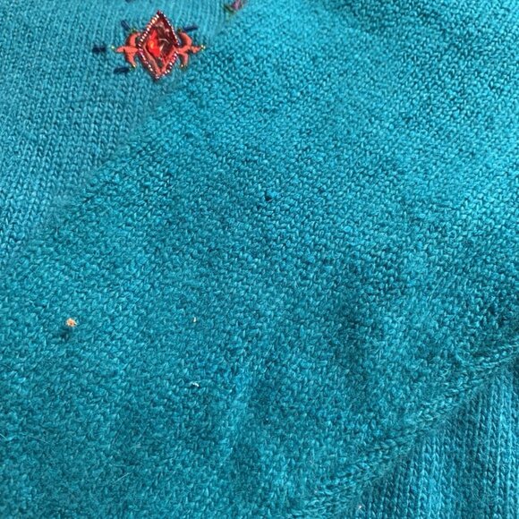 I.B. Diffusion VTG 90s Beaded Silk Blend Angora Sweater Women's Size M Blue - Picture 6 of 16